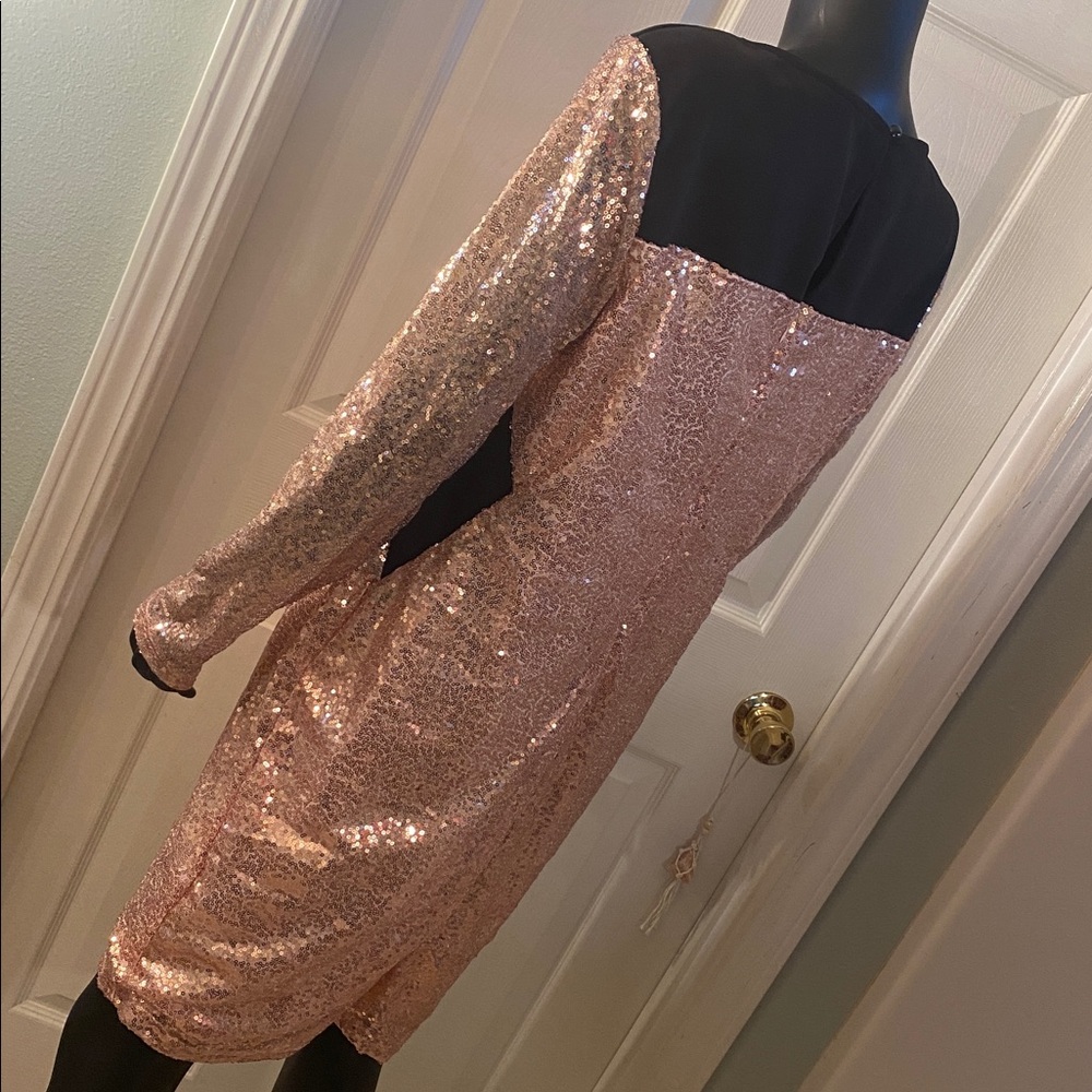 New York & Company Sequin Long Sleeve Dress - Pink and Black - Picture 6 of 12